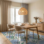 Delicate Blue Floral Pattern Arrangement Rug Dining Room View