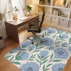 Delicate Blue Floral Pattern Arrangement Rug Office View