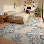 Delicate Blue Snow Flake Medallion Rug - Bedroom View