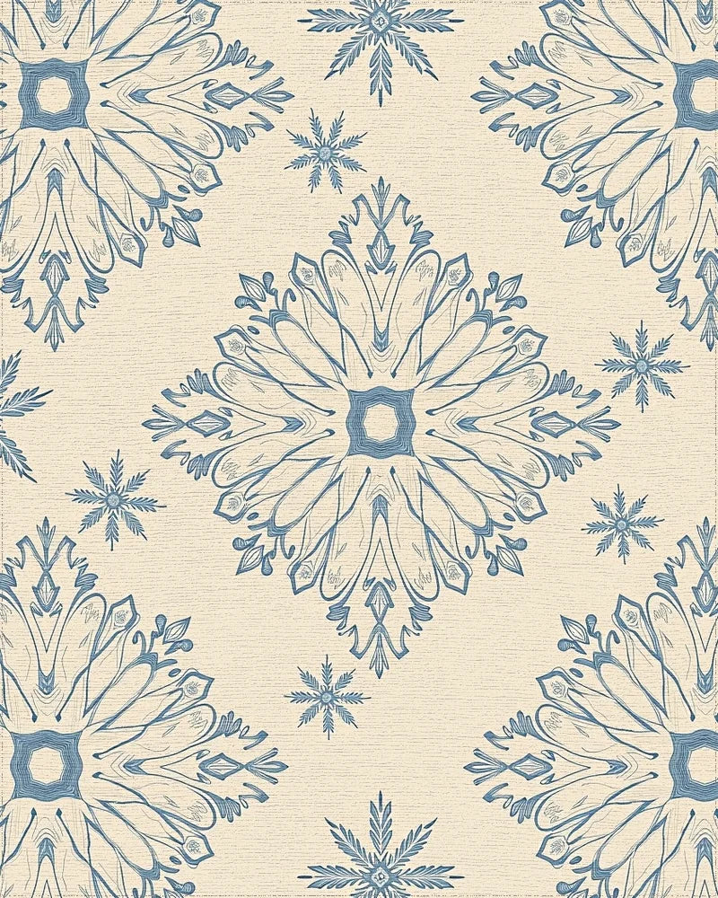 Delicate Blue Snow Flake Medallion Rug - Cutout View