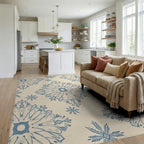 Delicate Blue Snow Flake Medallion Rug - Living Room View