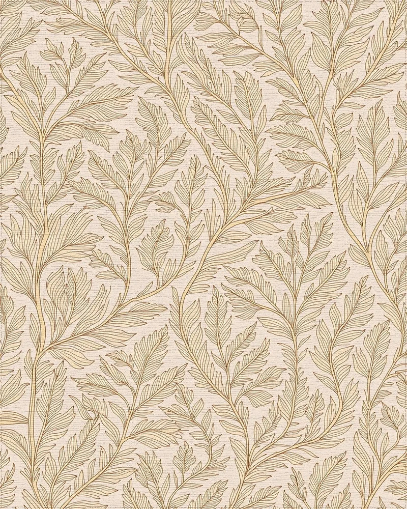 Delicate Feathered Botanical Motif Design Rug - Cutout View