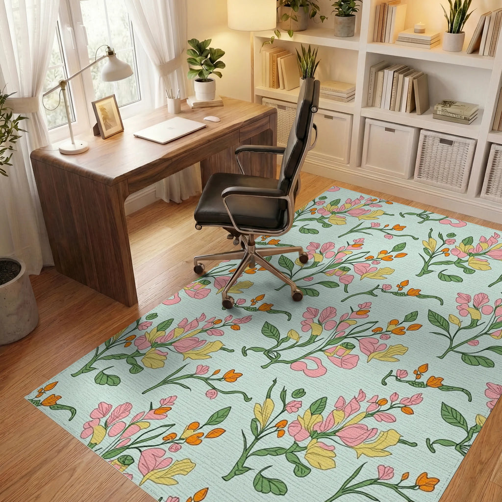 Delicate Floral Pattern With Pastel Hues Rug Office View