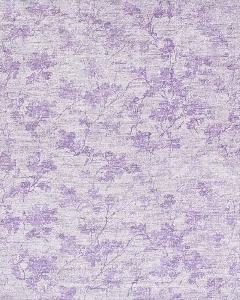Delicate Lavender Branch Floral Rug - Cutout View