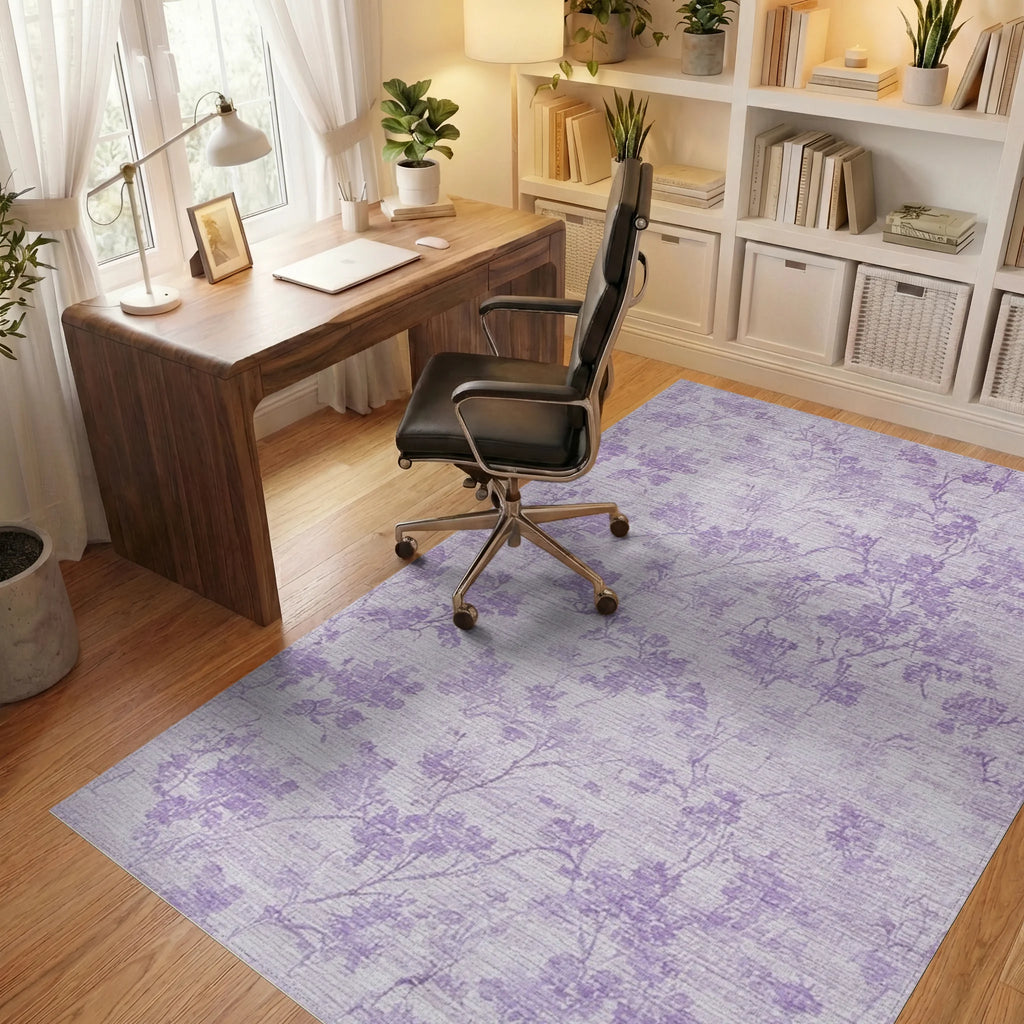 Delicate Lavender Branch Floral Rug - Office View