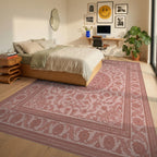 Delicate Pink Floral Mandala Border Rug Bedroom View
