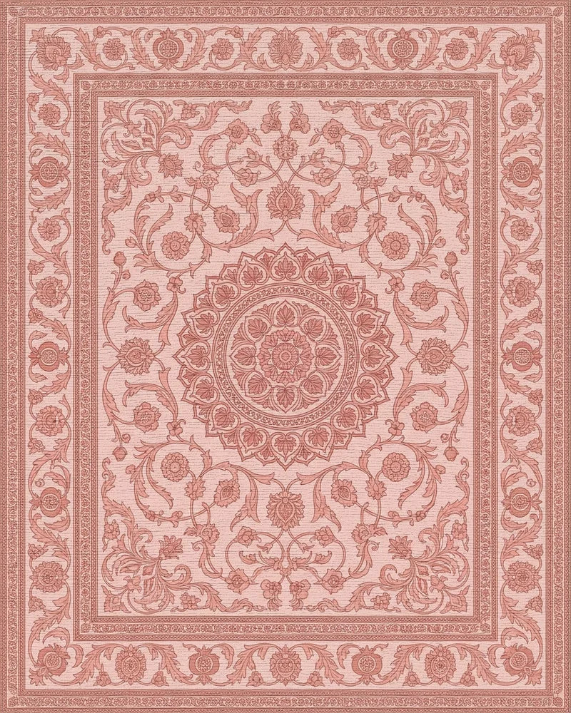 Delicate Pink Floral Mandala Border Rug - Cutout View
