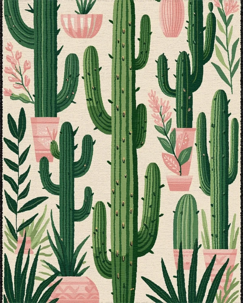 Desert Cactus Garden Pot Arrangement Rug - Cutout View