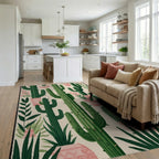 Desert Cactus Garden Pot Arrangement Rug - Living Room View