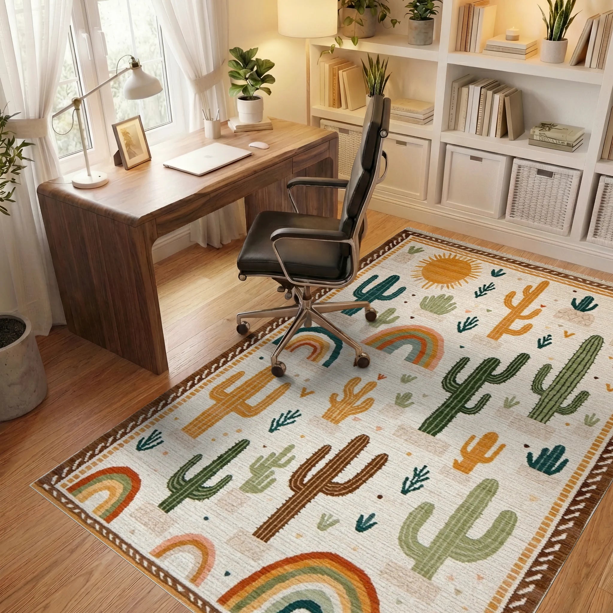 Desert Cactus Rainbow Sun Rug - Office View