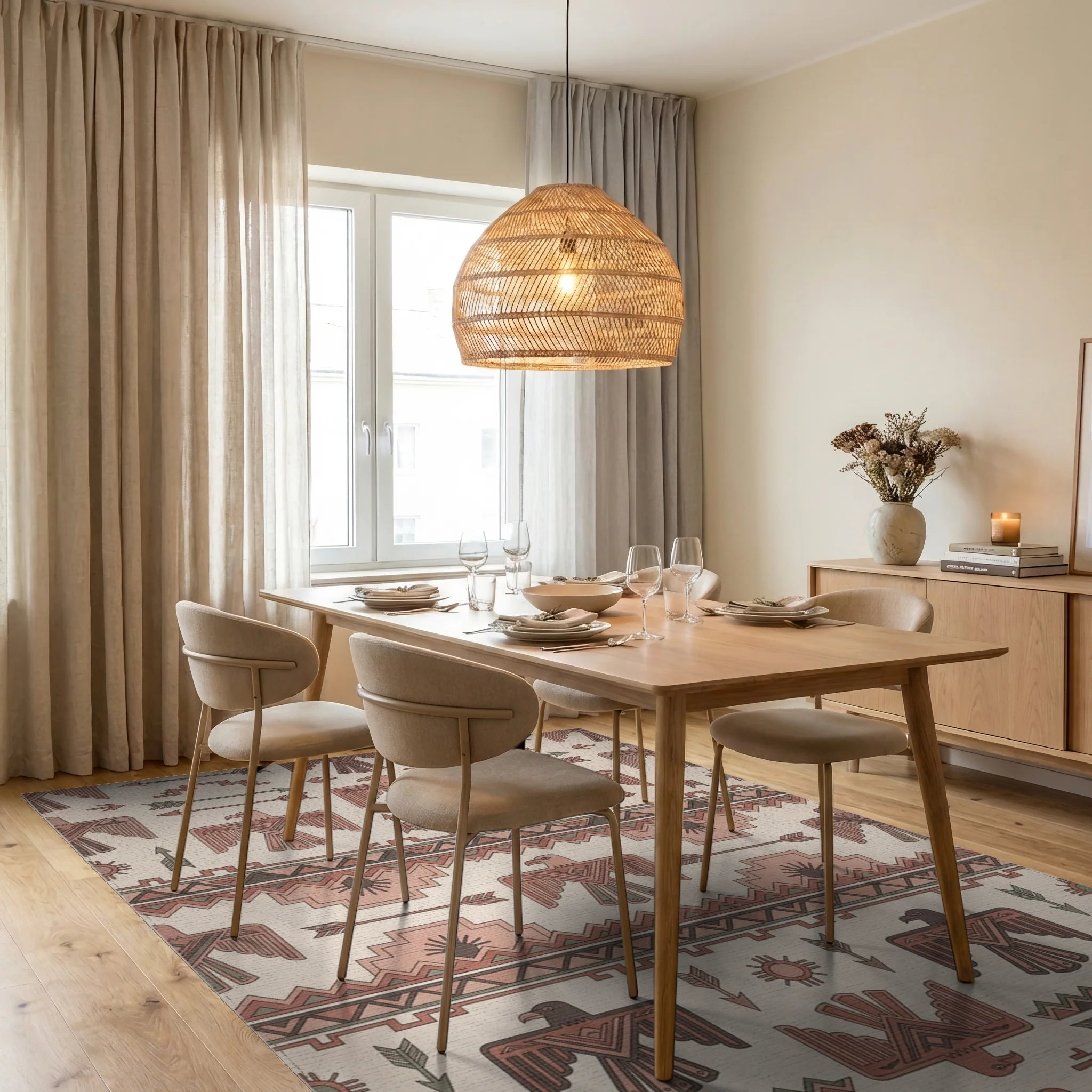 Desert Eagle Sun Arrow Rug Dining Room View