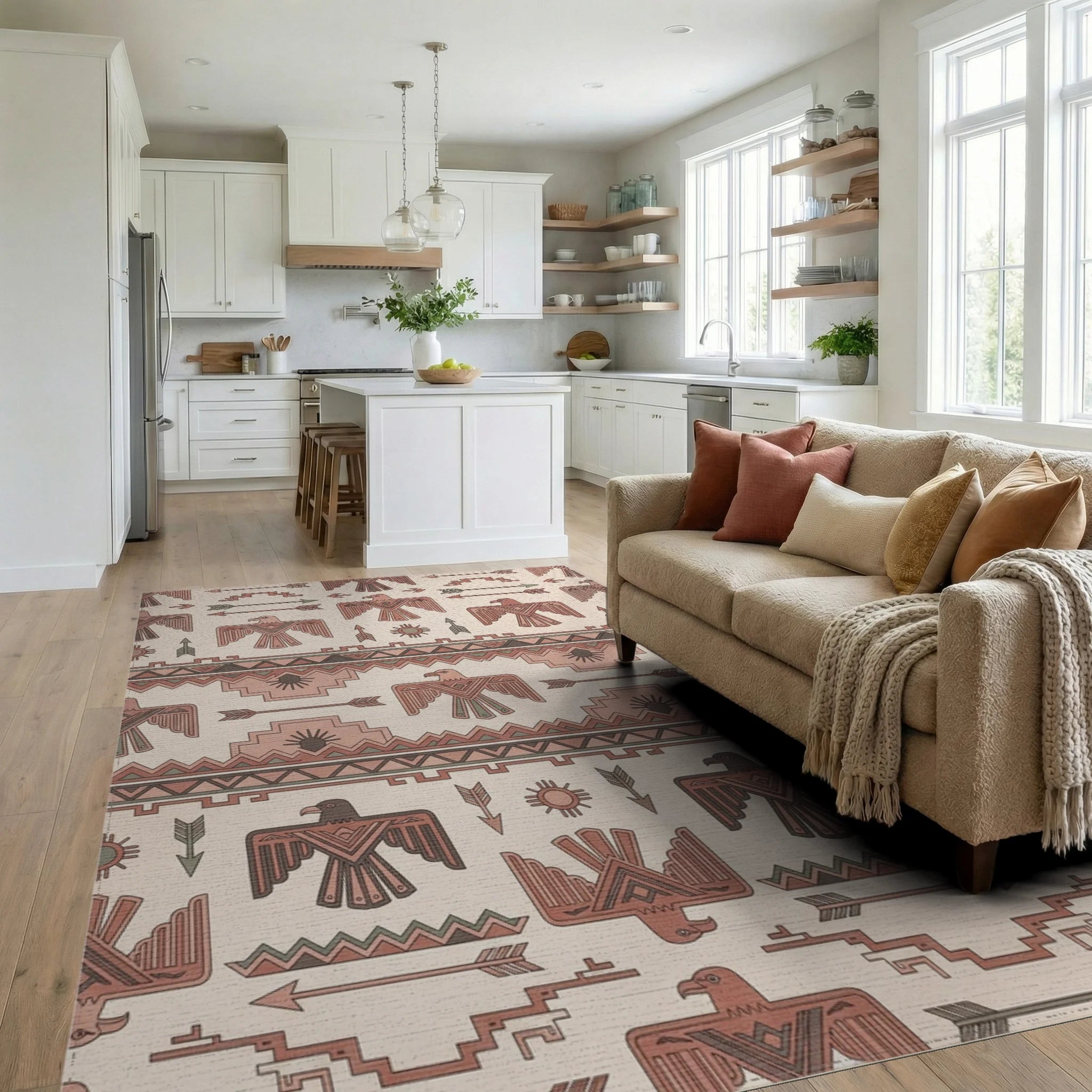 Desert Eagle Sun Arrow Rug Living Room View