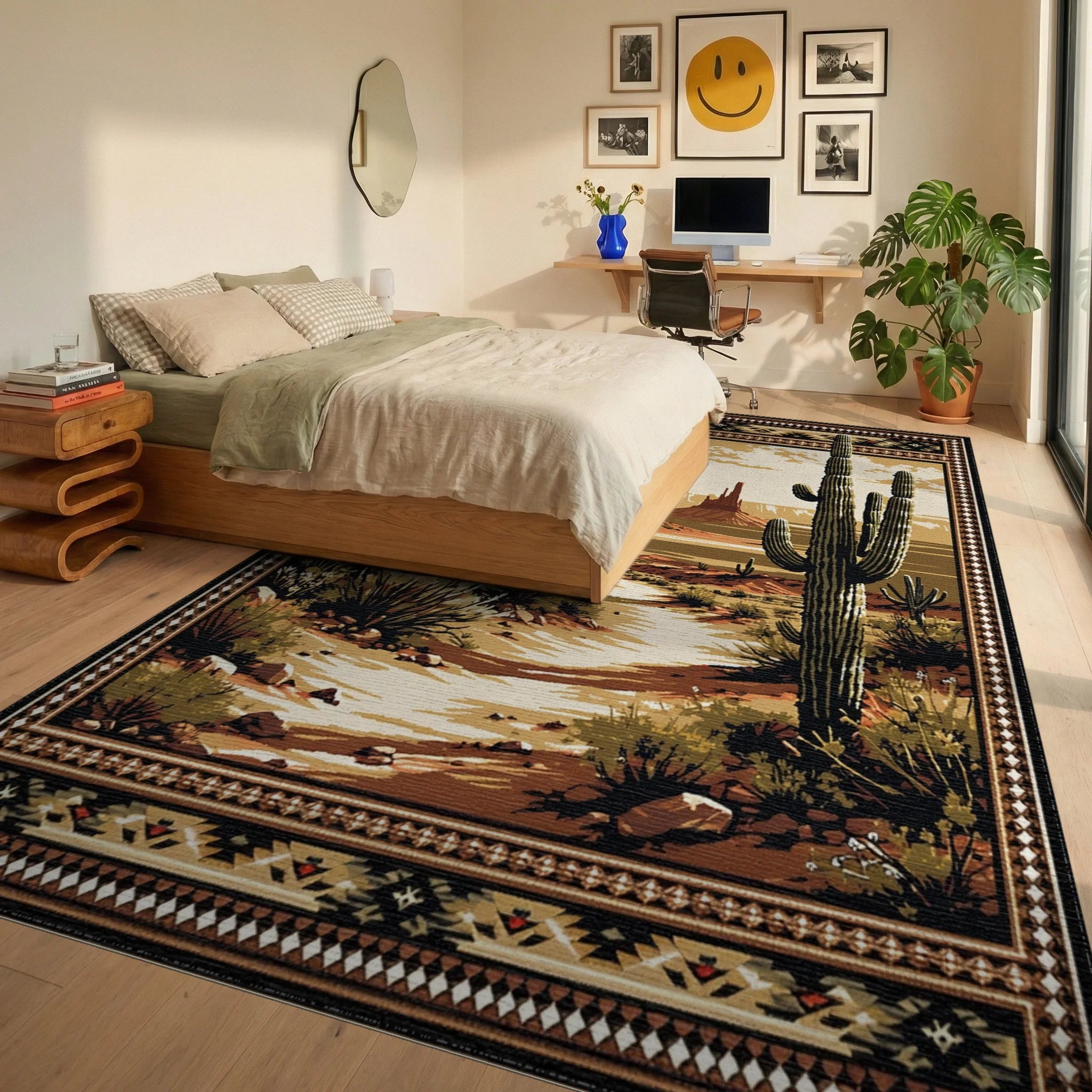 Desert Landscape Saguaro Cactus Tapestry Rug - Bedroom View