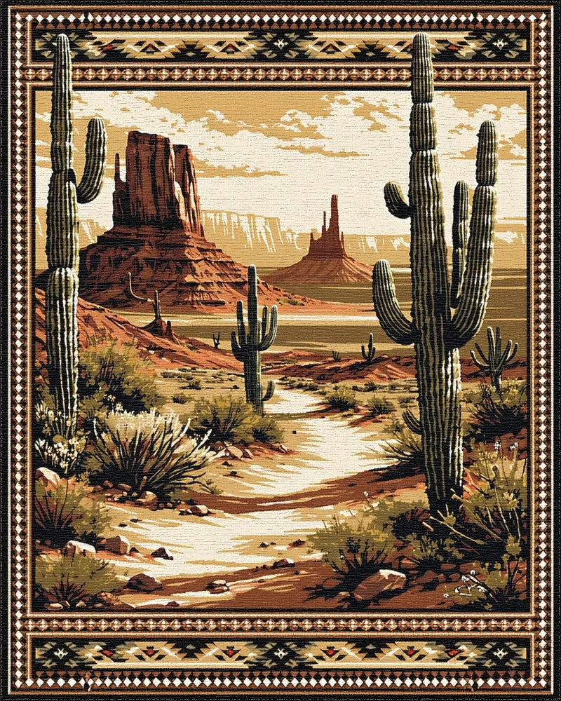 Desert Landscape Saguaro Cactus Tapestry Rug - Cutout View