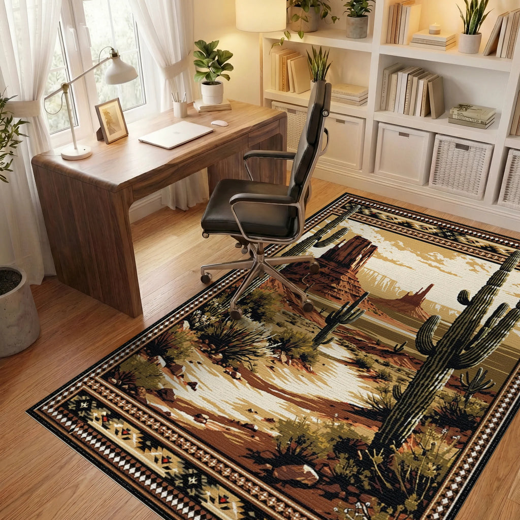 Desert Landscape Saguaro Cactus Tapestry Rug - Office View