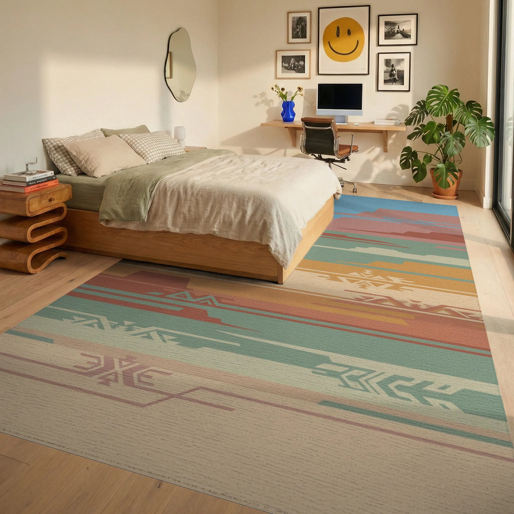 Desert Layers Geometric Southwest Rug Bedroom View