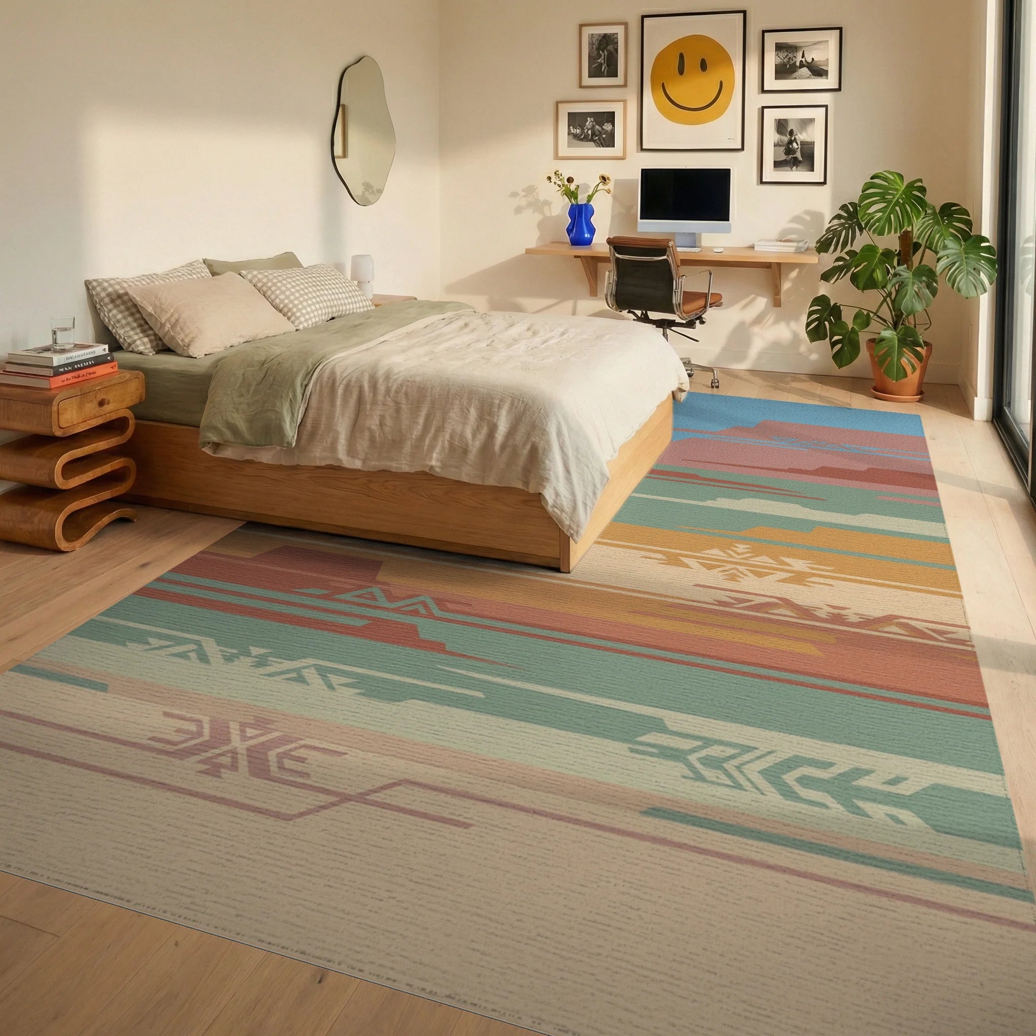 Desert Layers Geometric Southwest Rug Bedroom View