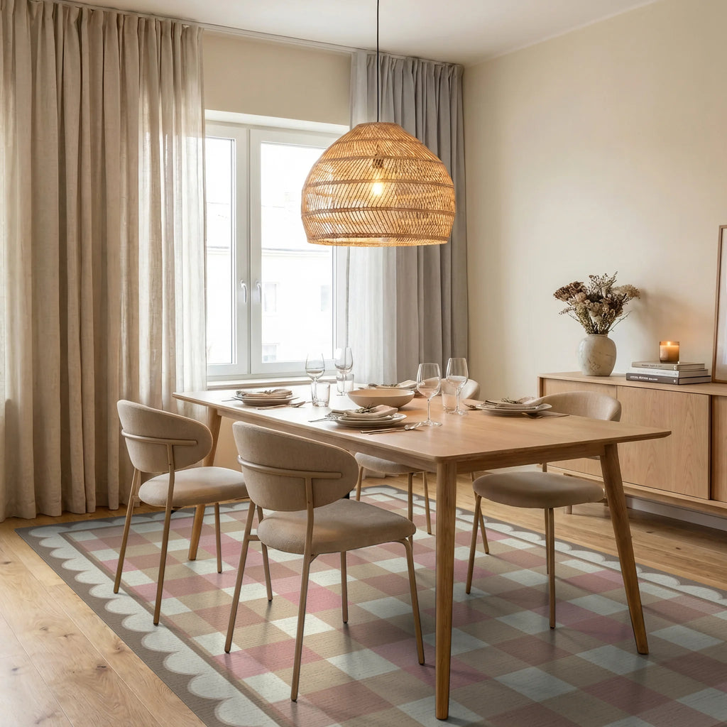 Pink Beige White Rug - dining_room