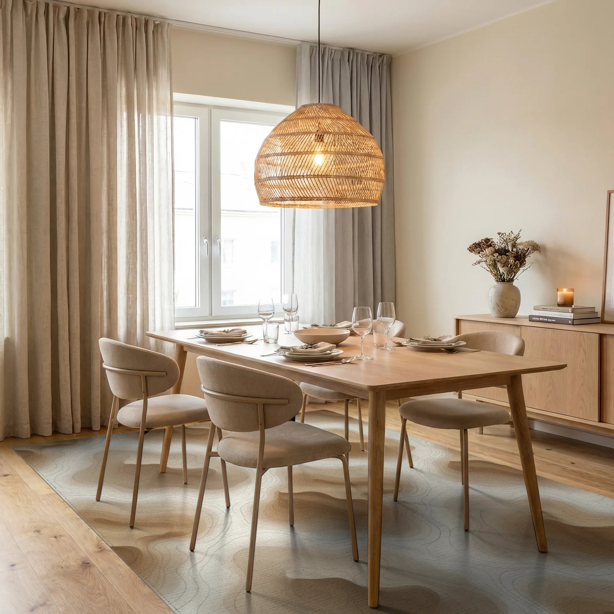 Brown White Beige Rug - dining_room