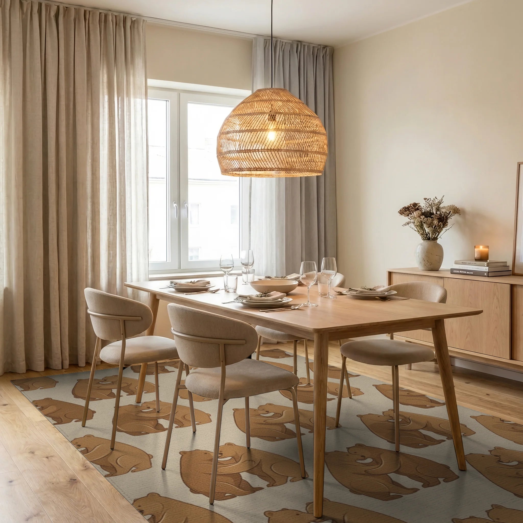 Brown Beige Minimalist Rug - dining_room