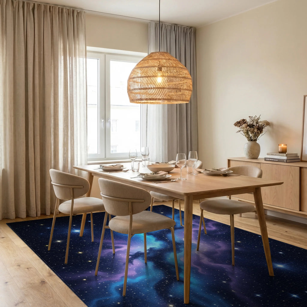 Navy Black Cyan Rug - dining_room