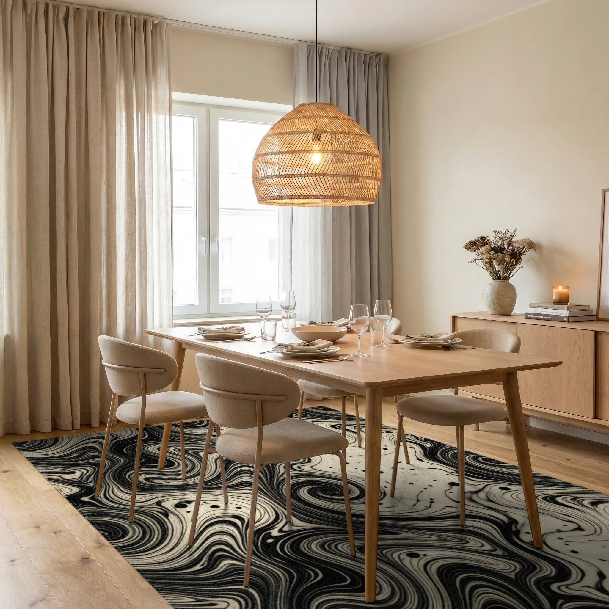 Black Geometric Space Rug - dining_room