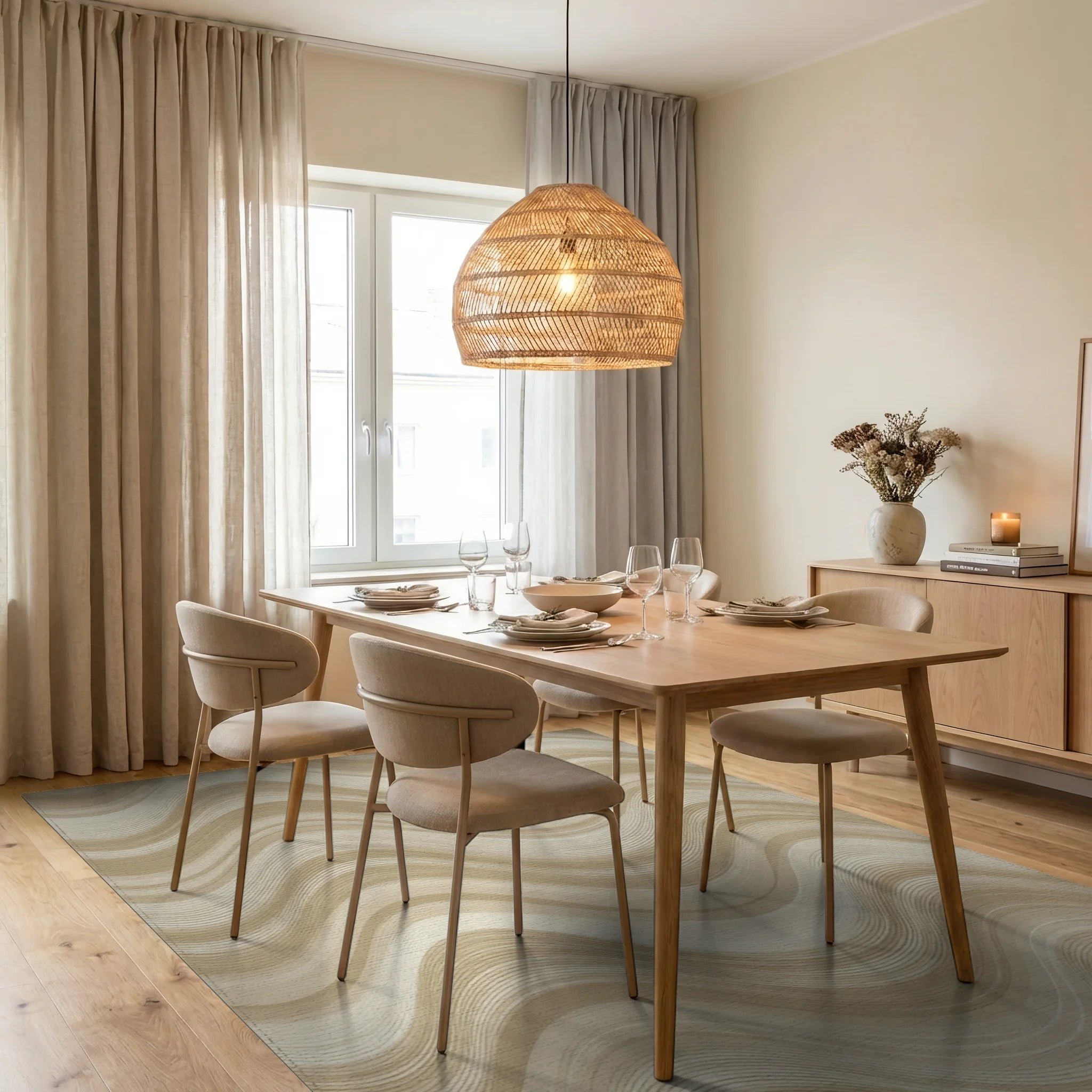 Organic Oatmeal Wave Minimalist Rug - dining_room