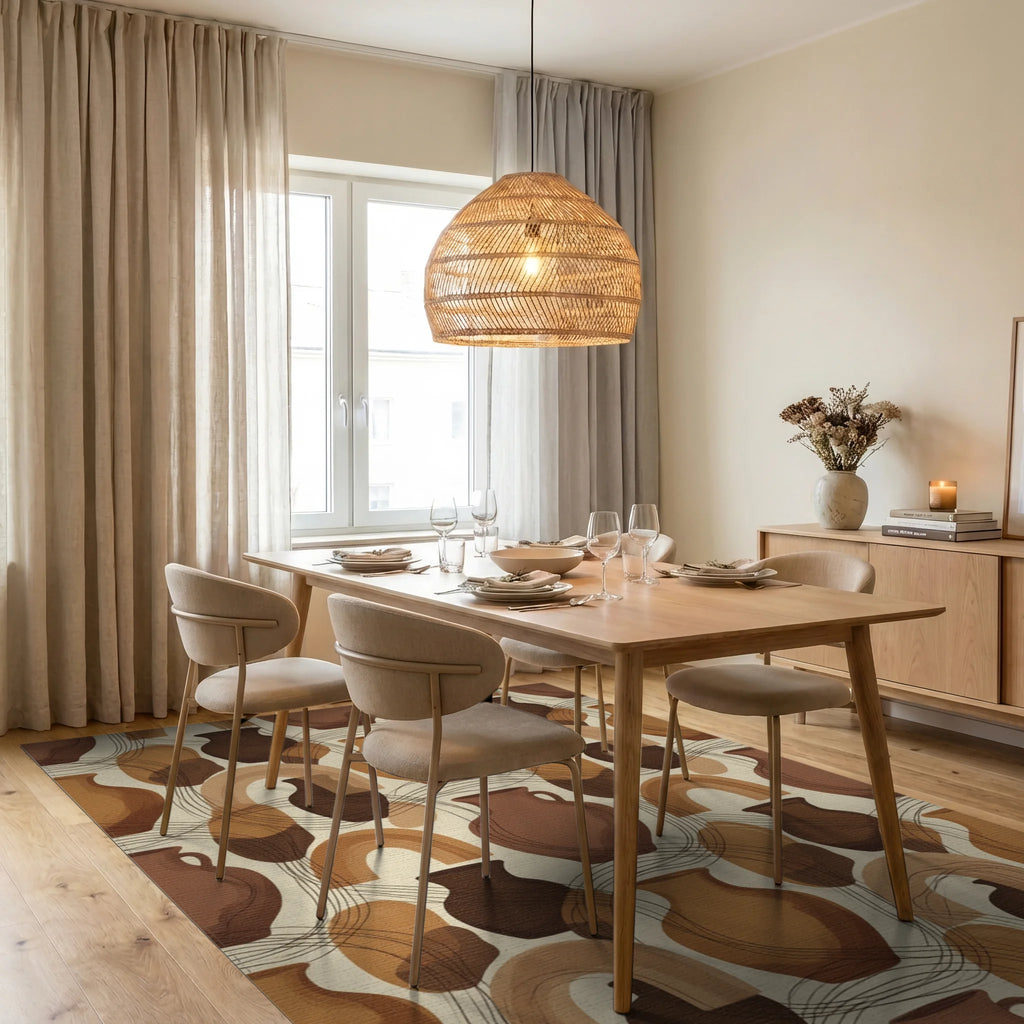 Beige Brown Geometric Rug - dining_room
