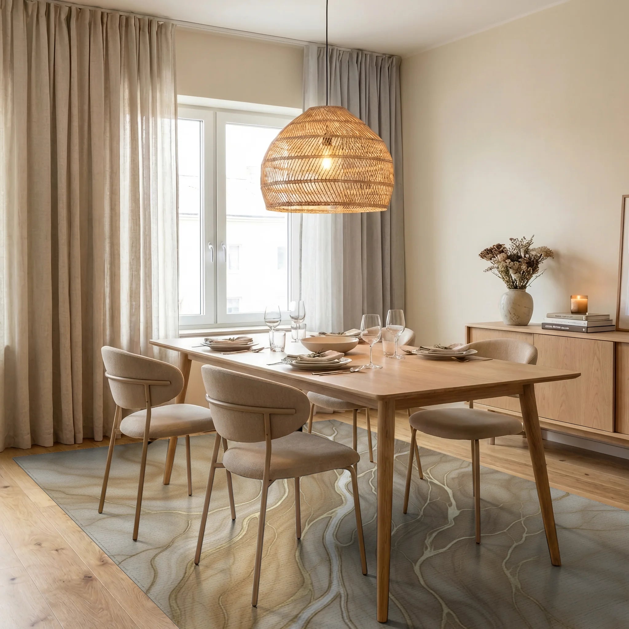 Beige White Gold Rug - dining_room