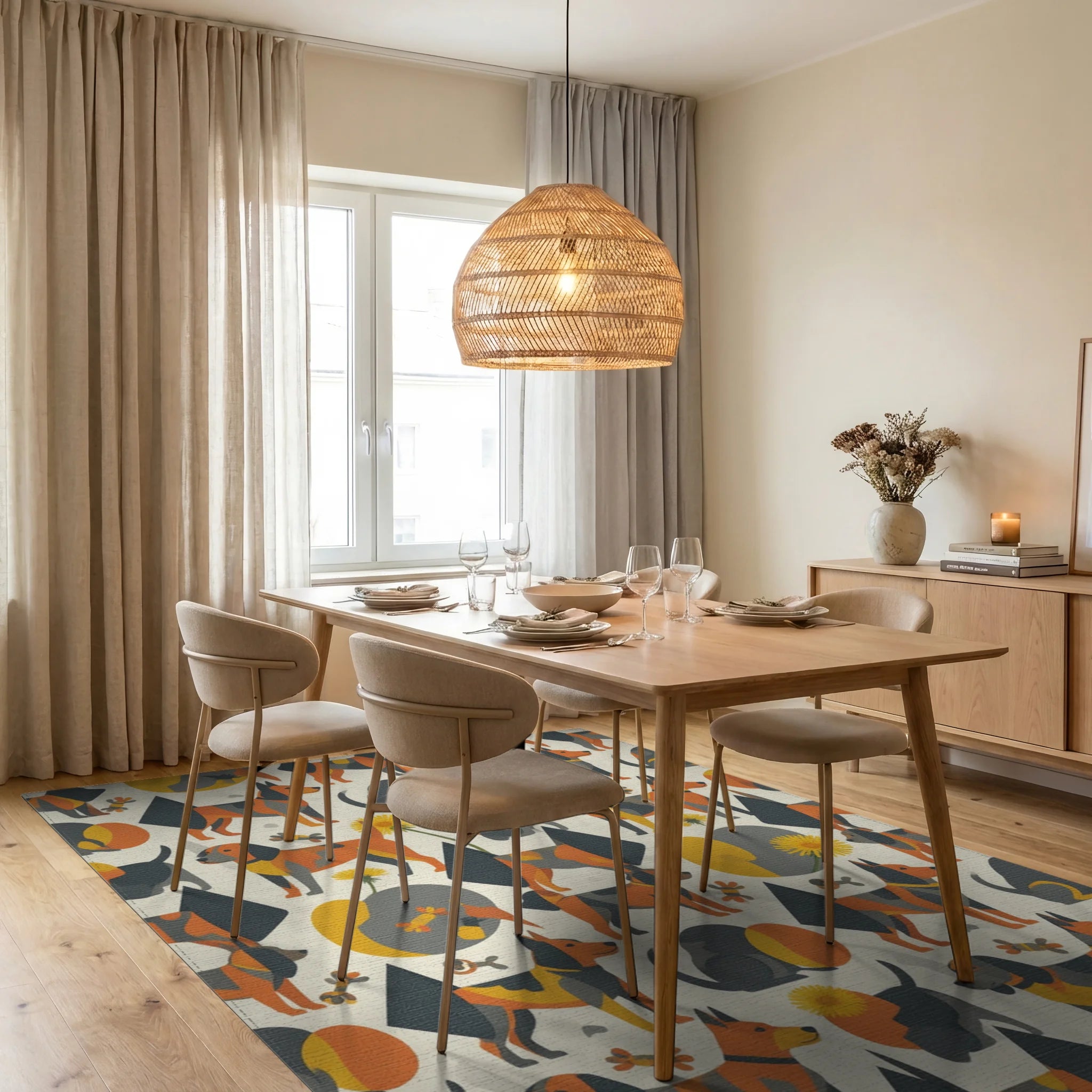 White Orange Yellow Rug - dining_room