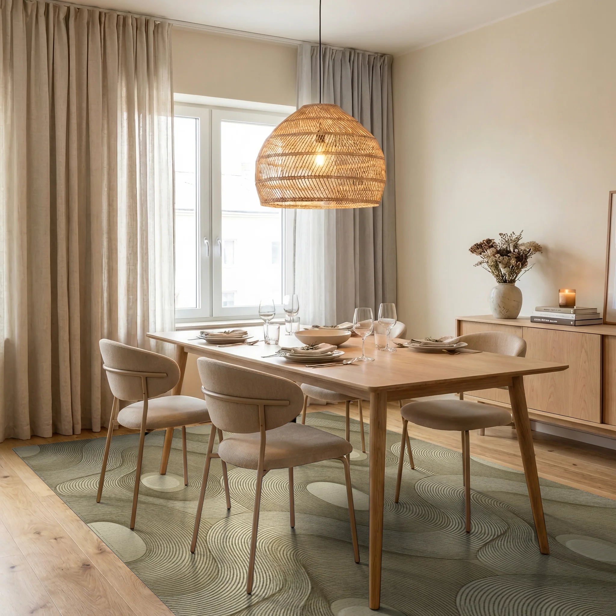 Cream Abstract Geometric Rug - dining_room