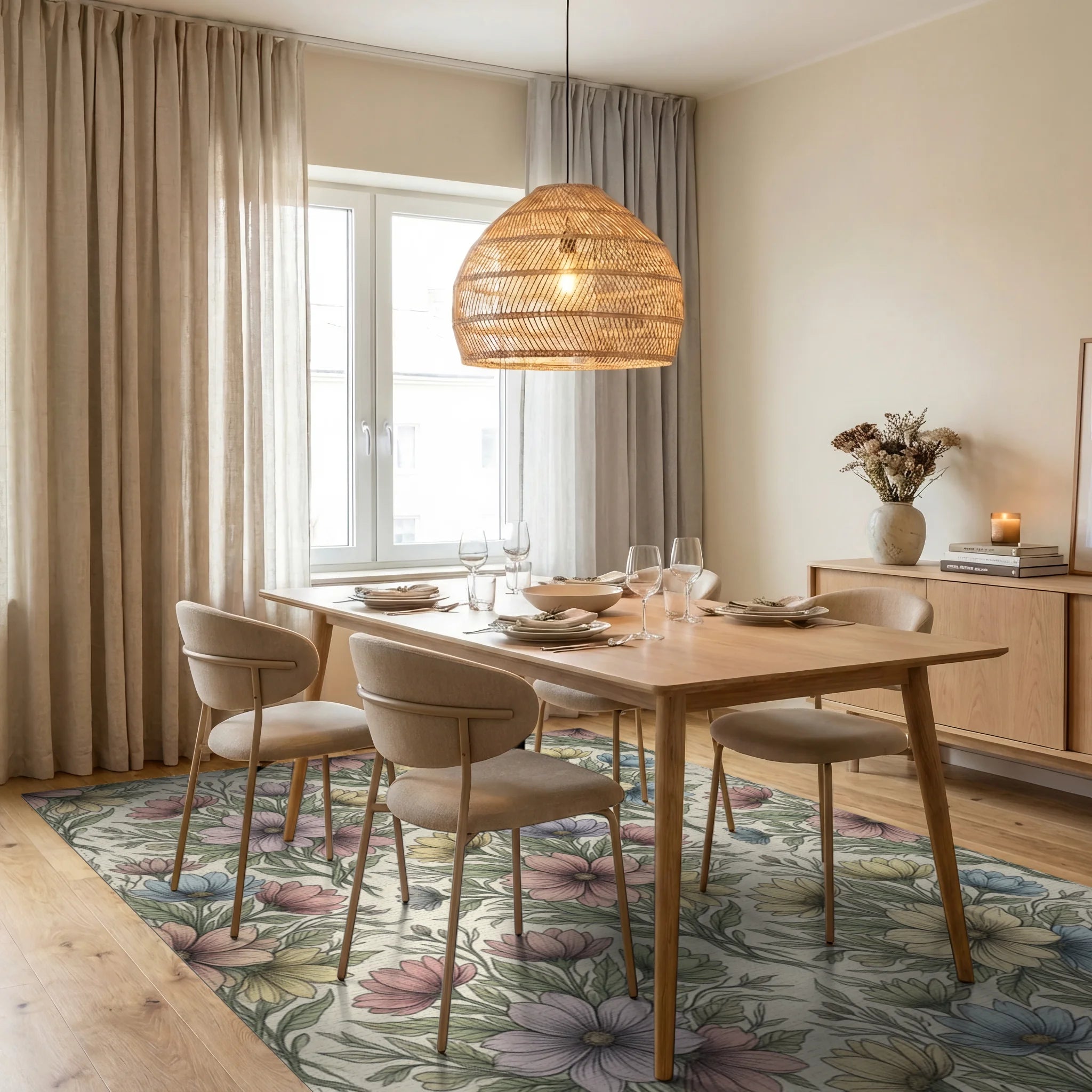 Green Lavender Yellow Rug - dining_room
