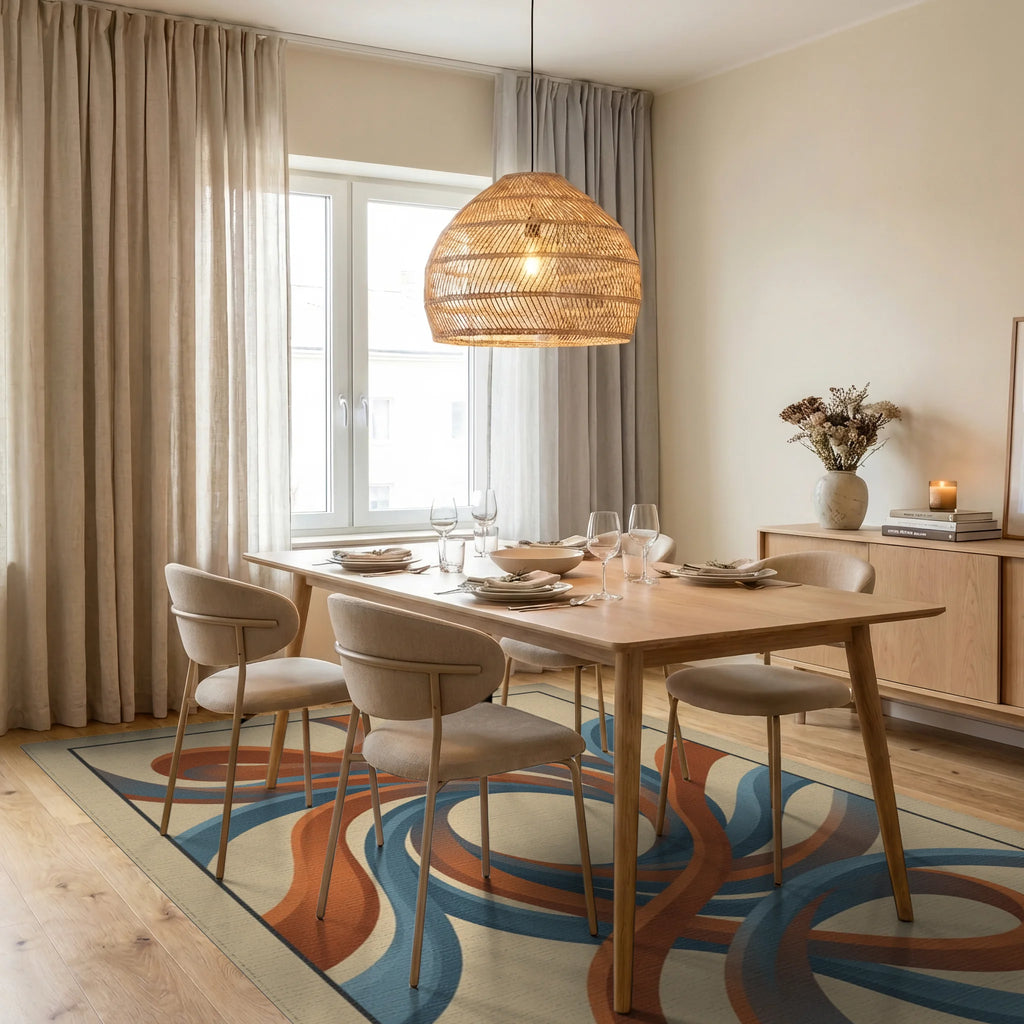 Beige Orange Blue Rug - dining_room