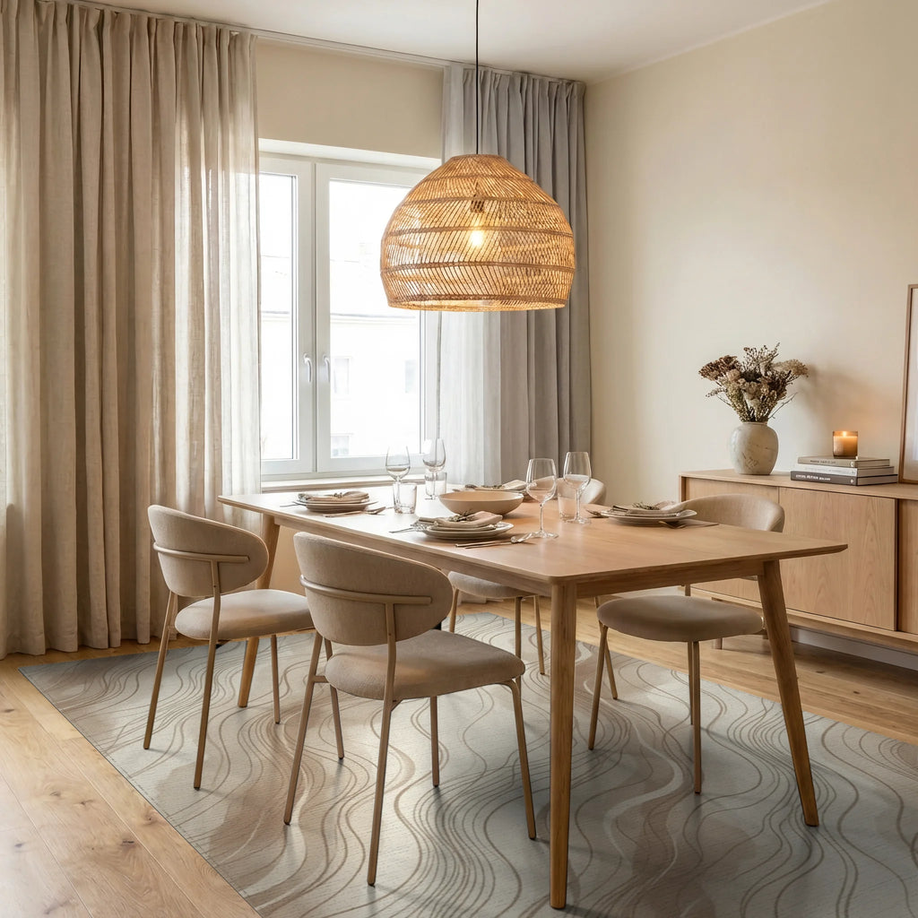 Cream Beige Abstract Rug - dining_room