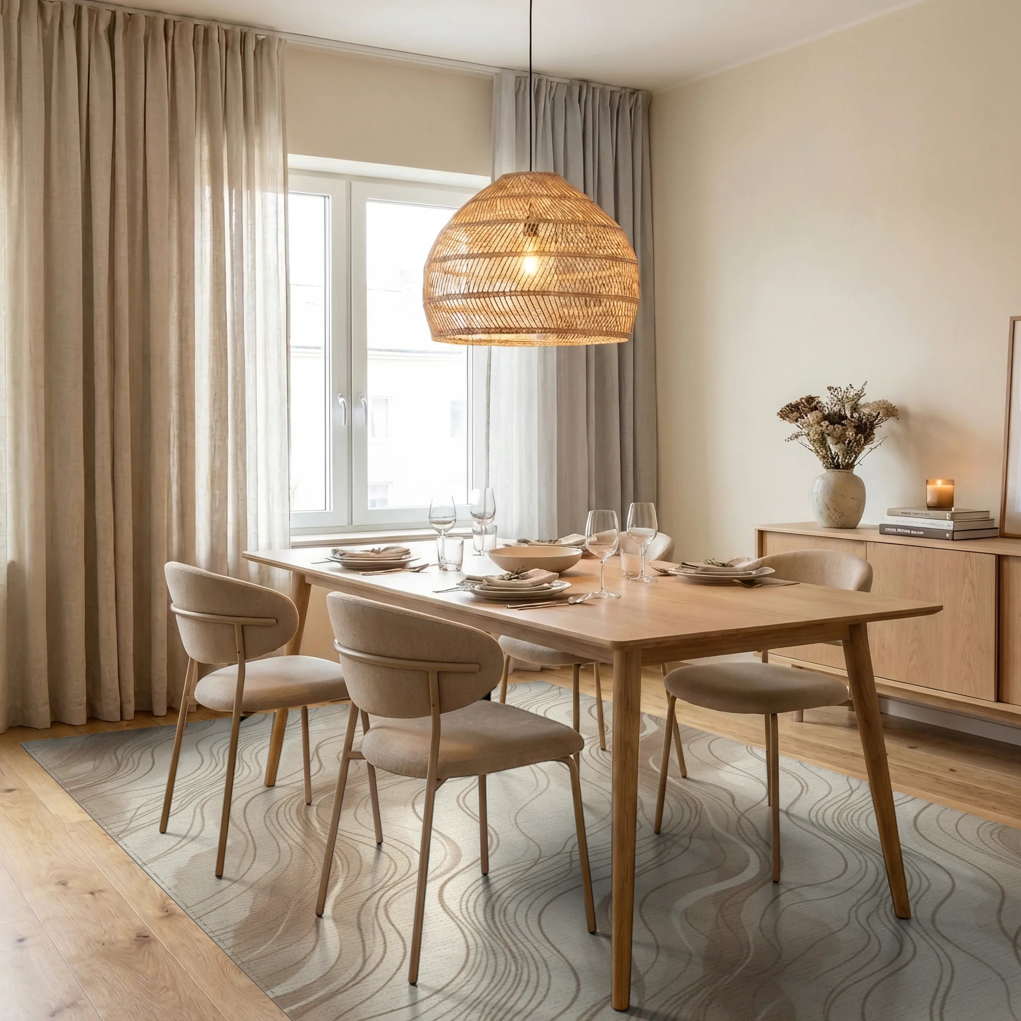 Cream Beige Abstract Rug - dining_room