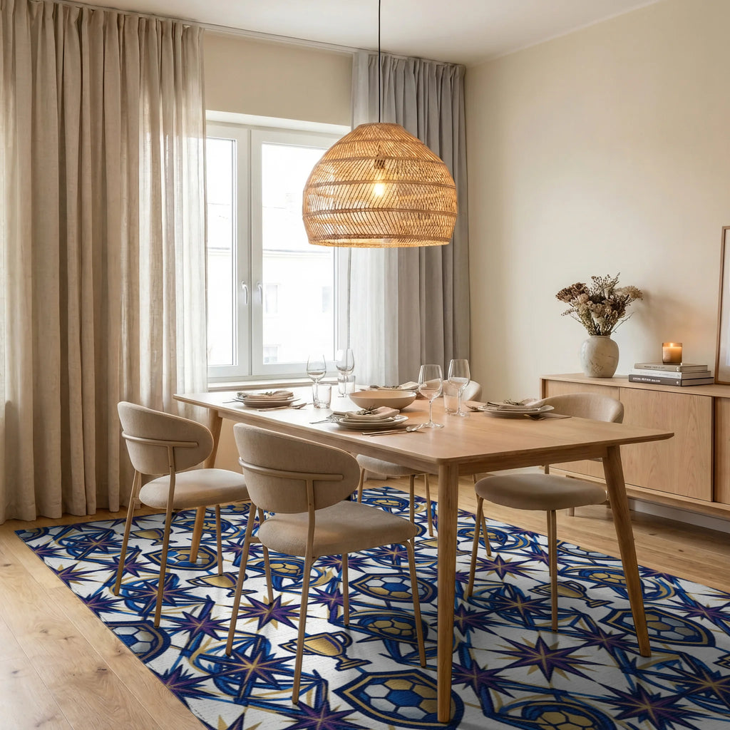 White Blue Gold Rug - dining_room