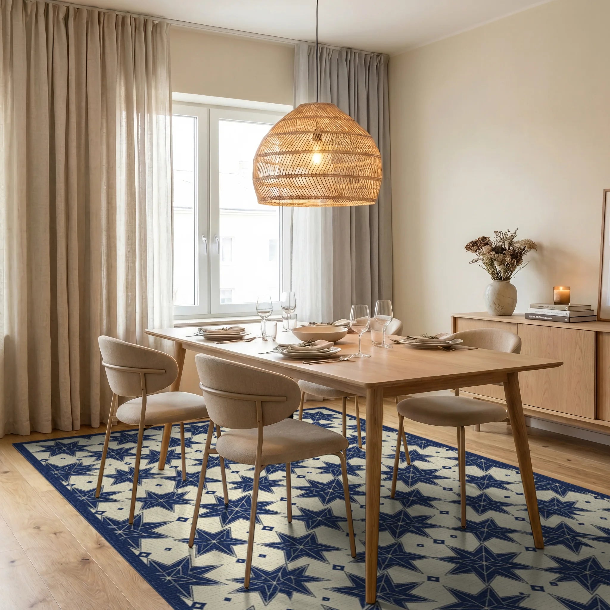 Indigo Blue Cream Rug - dining_room