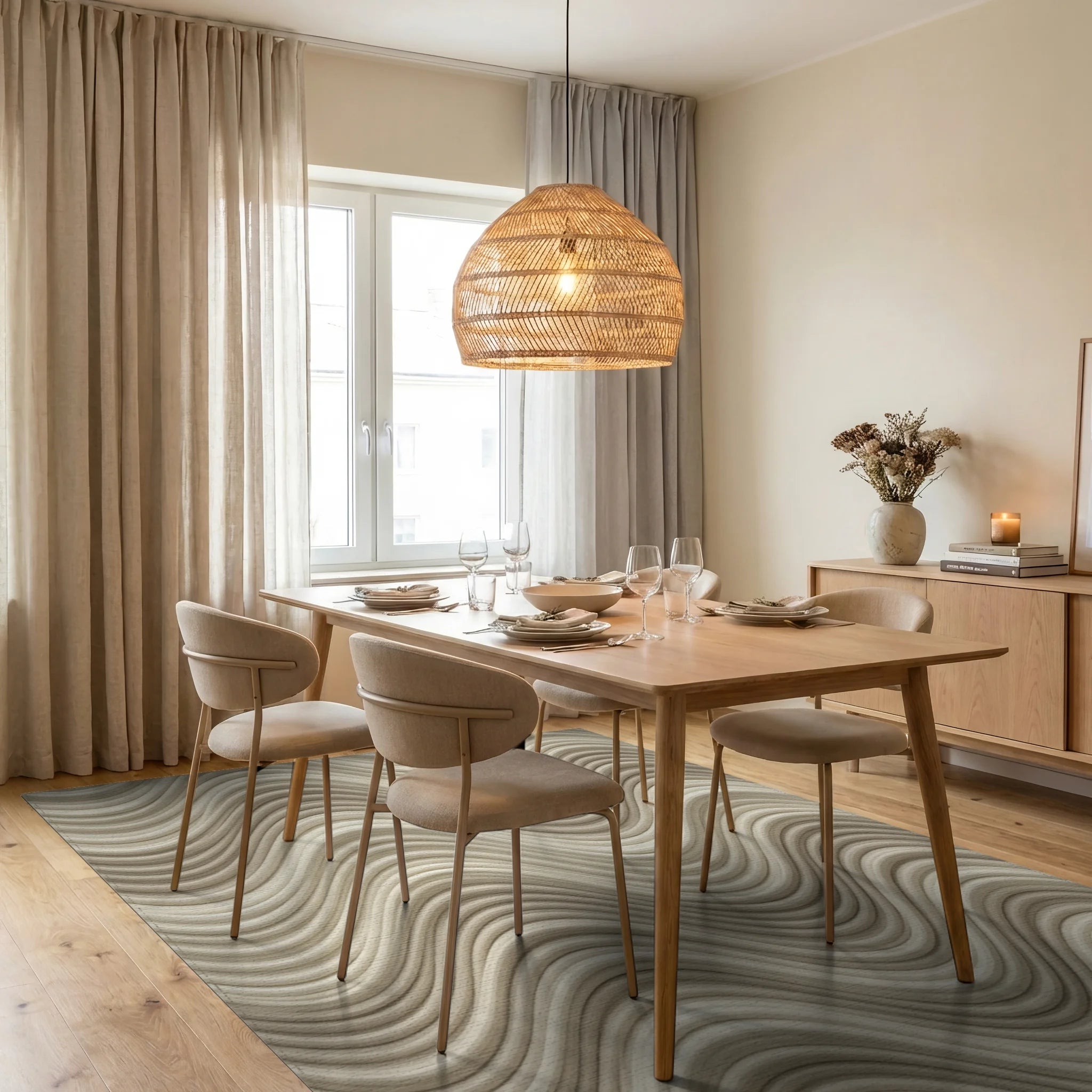 Cream Beige Geometric Rug - dining_room