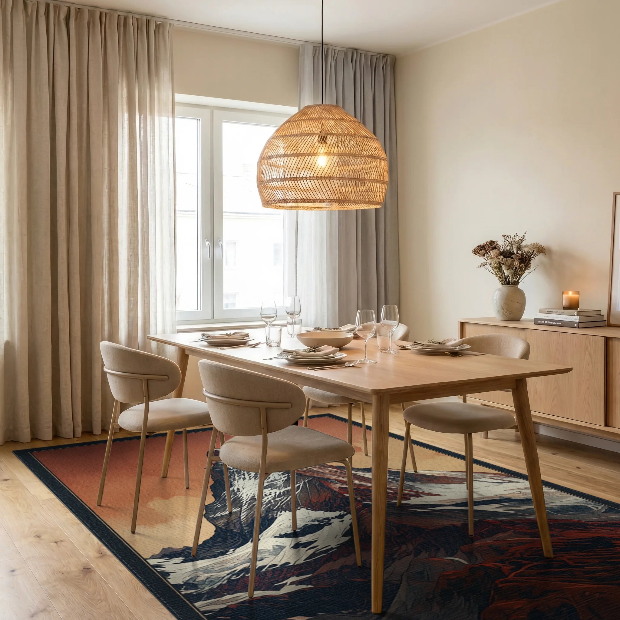 Geometric Crimson Mountain Landscape Rug - dining_room