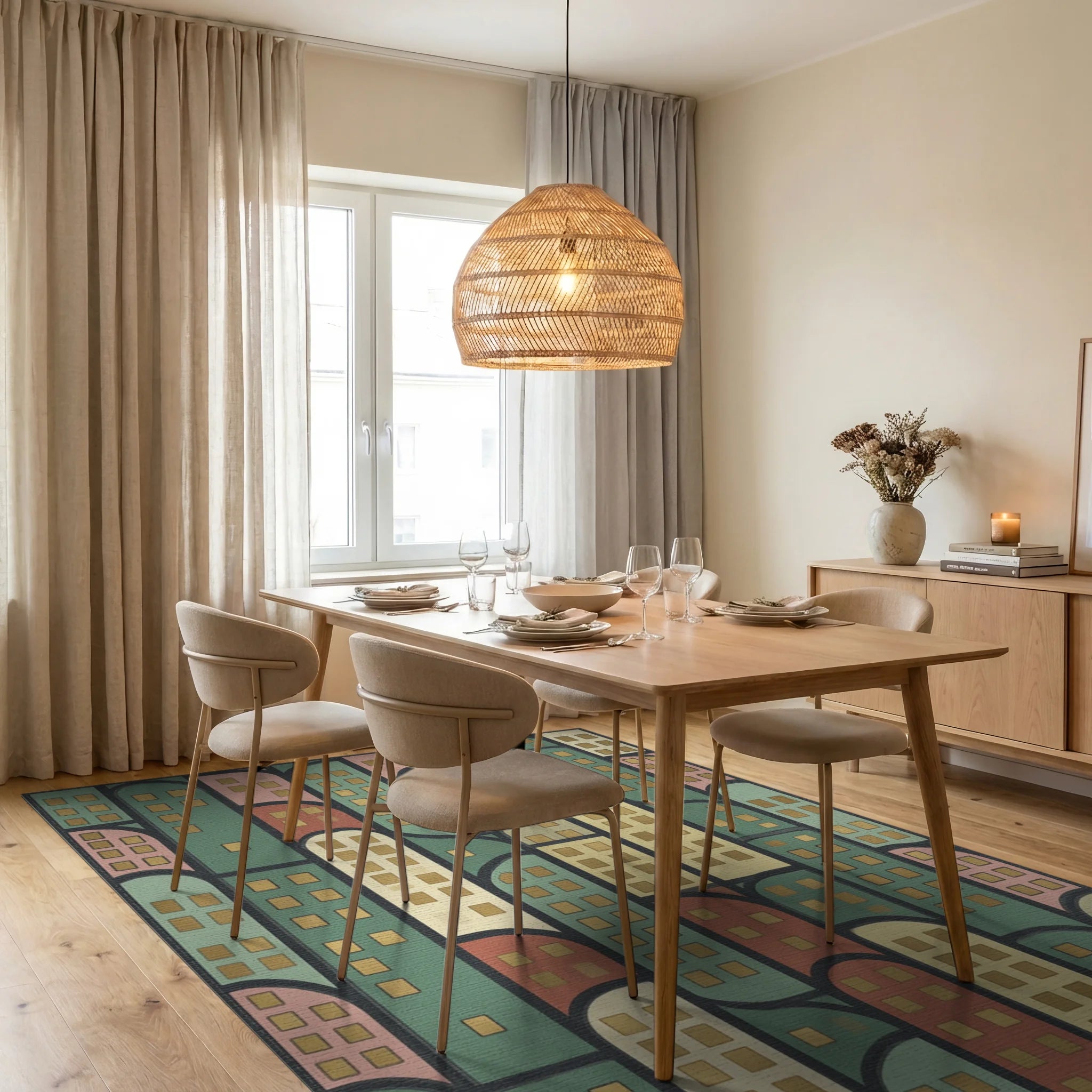 Gray Green Yellow Rug - dining_room