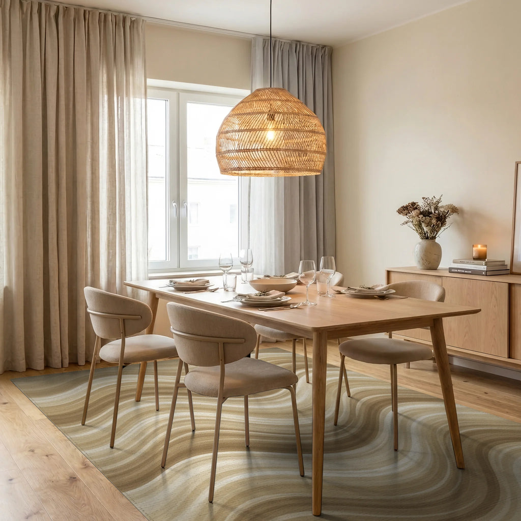 Cream Beige Geometric Rug - dining_room