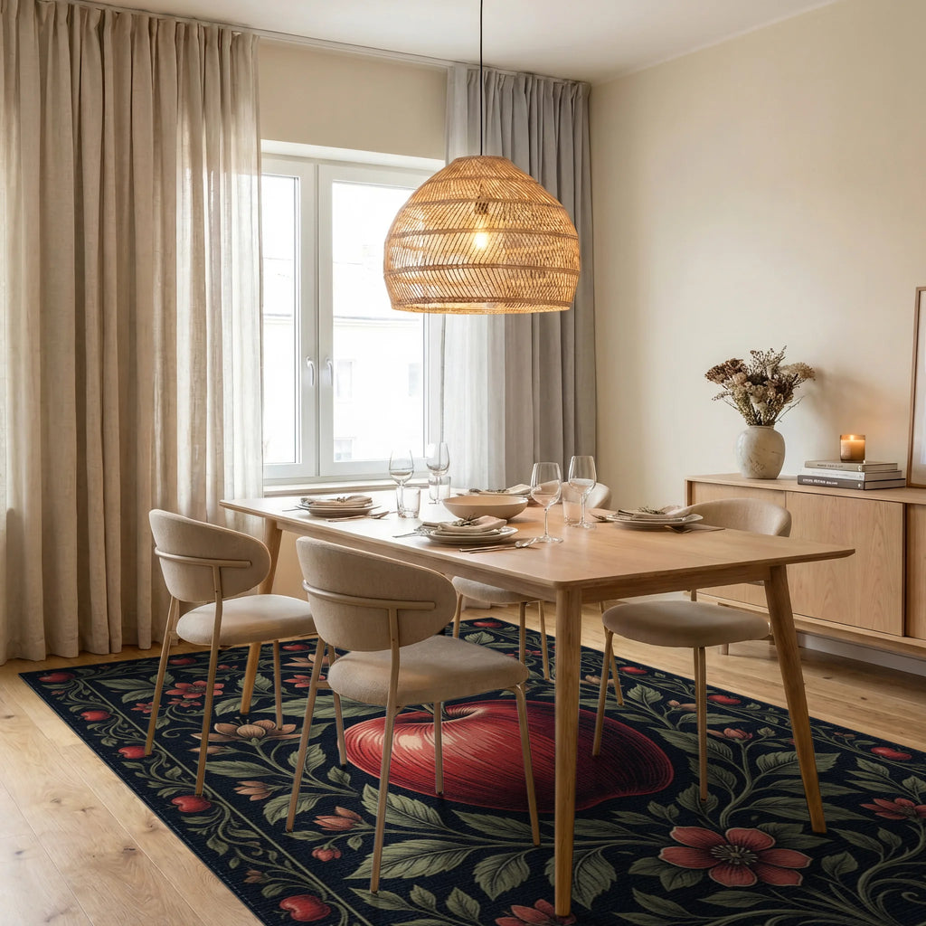 Botanical Apple Crimson Black Rug - dining_room