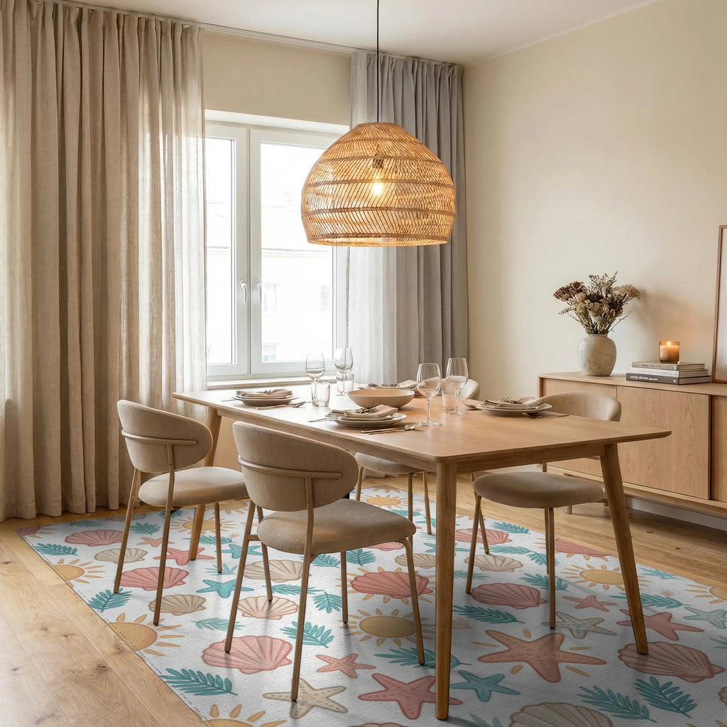 Whimsical Pastel Beach Motif Area Rug - dining_room