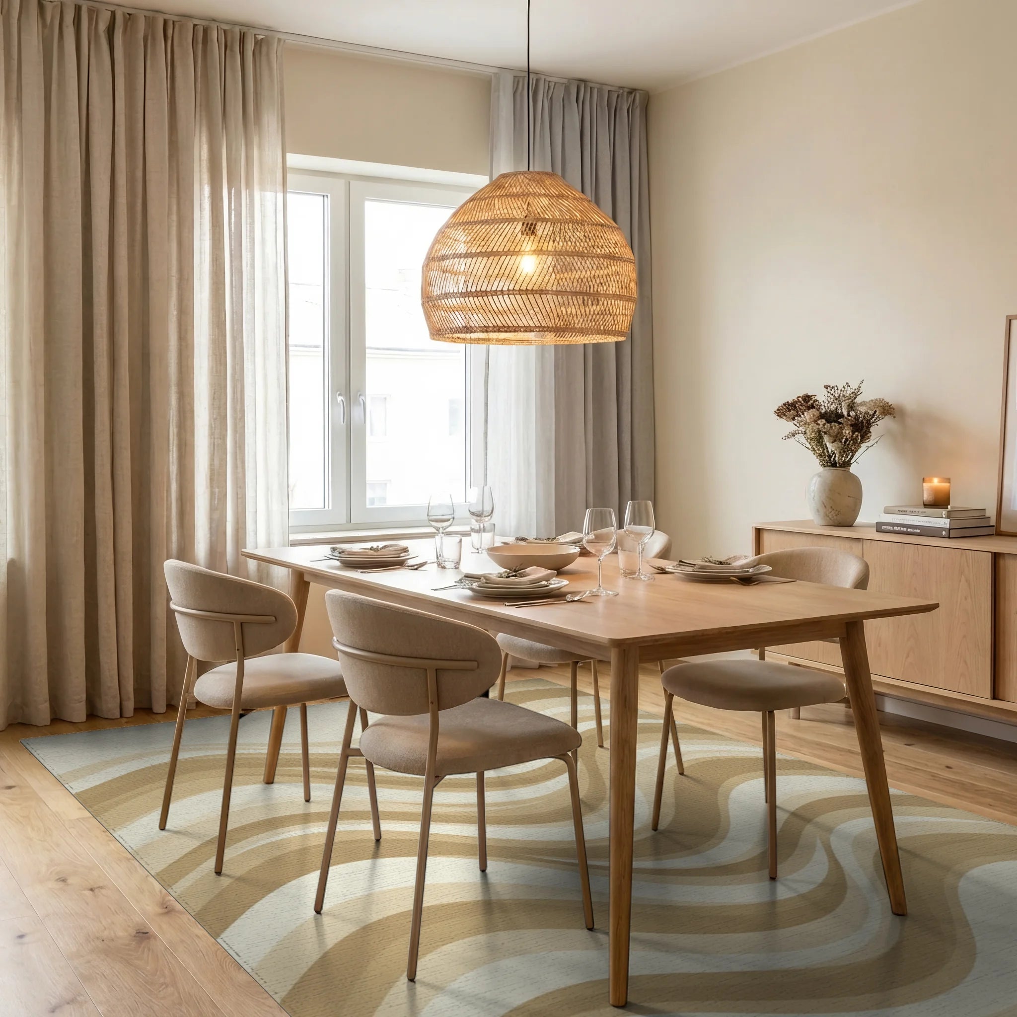Cream Beige Minimalist Rug - dining_room
