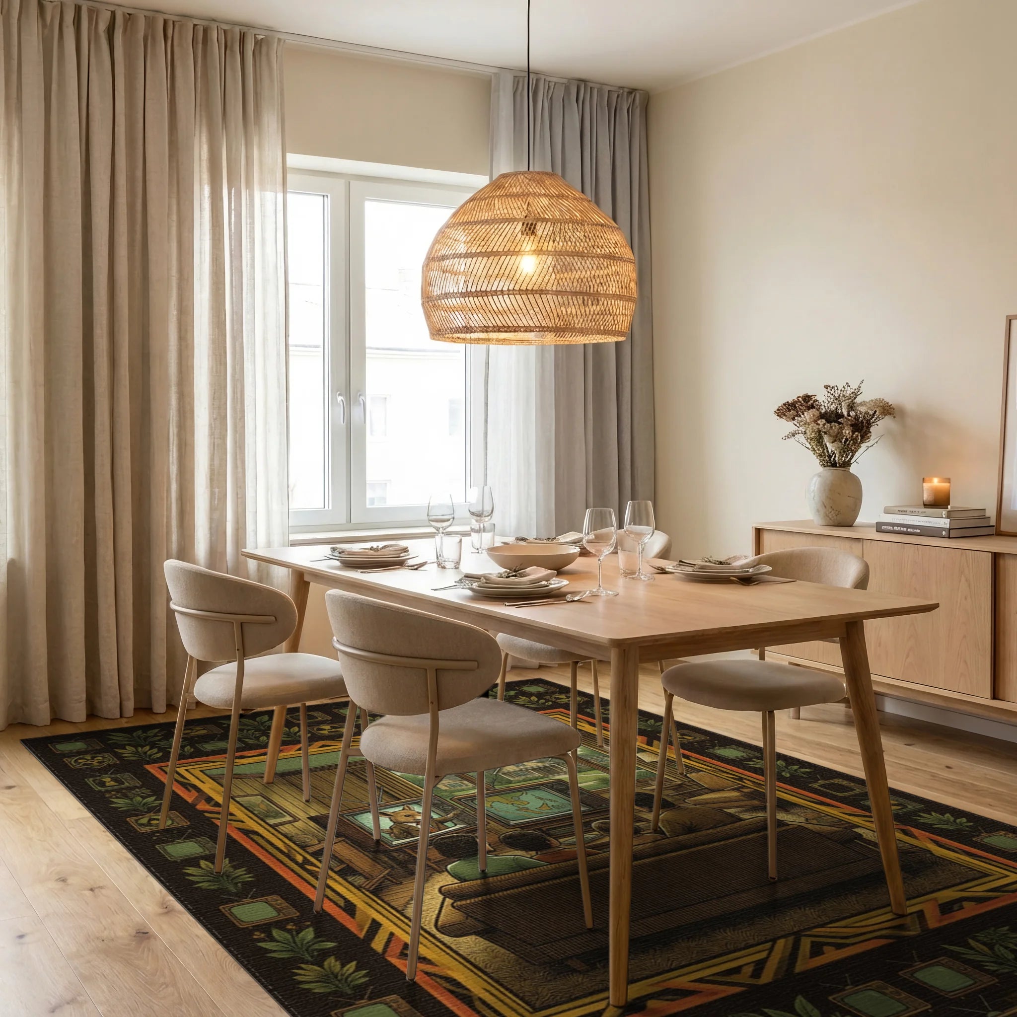 Orange Yellow Brown Rug - dining_room