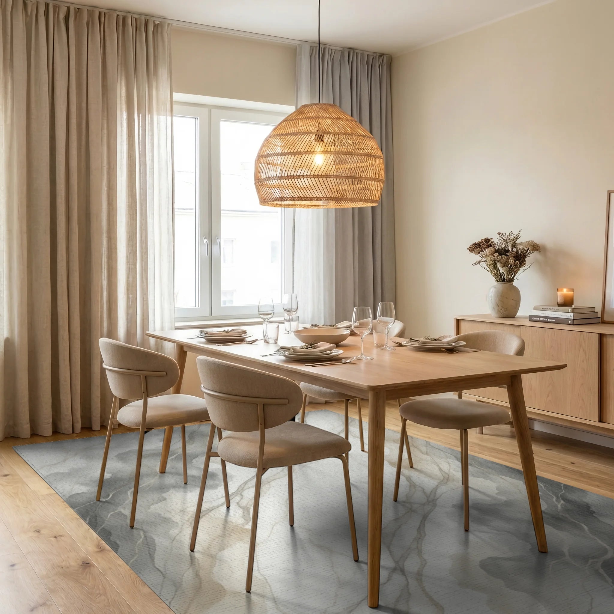 White Gray Beige Rug - dining_room