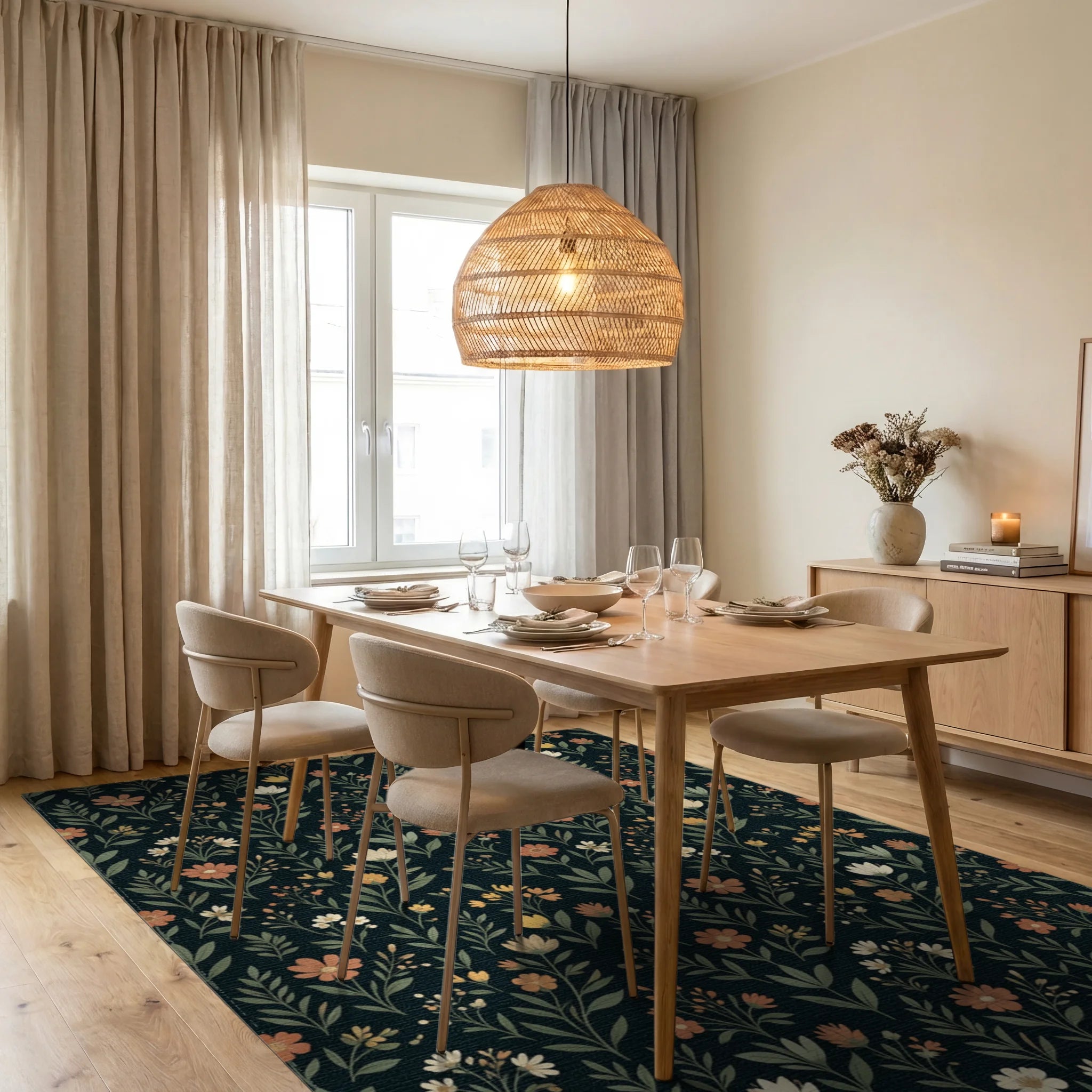 Scandinavian Black Green Rug - dining_room