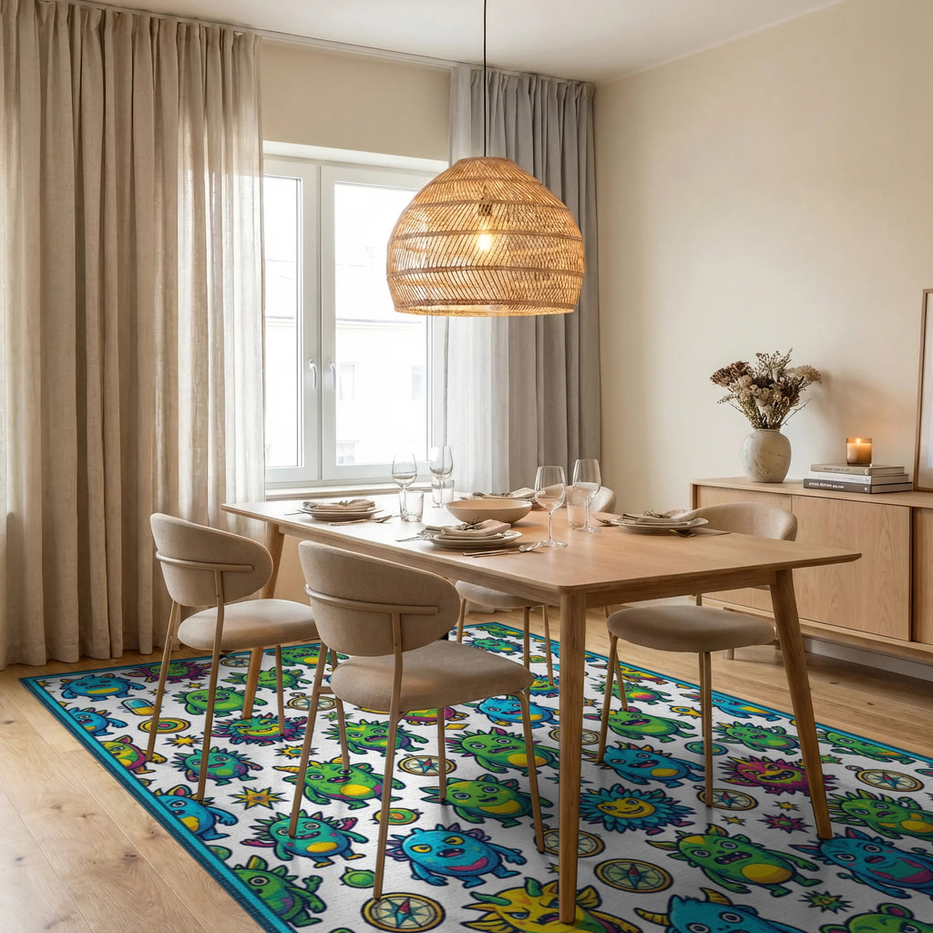 Vibrant Elemental Grid Graphic Rug - dining_room