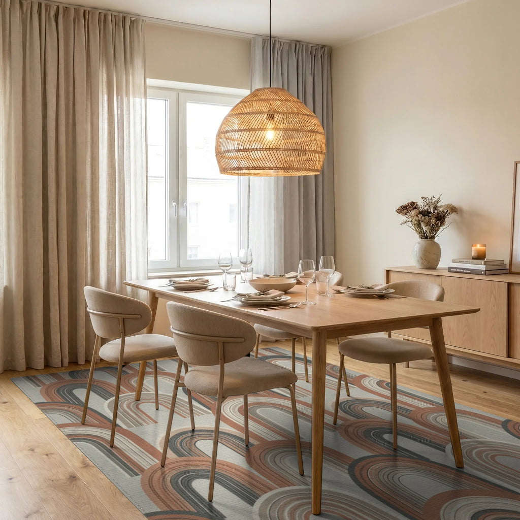 Minimalist Terracotta Arch Earth Tone Rug - dining_room