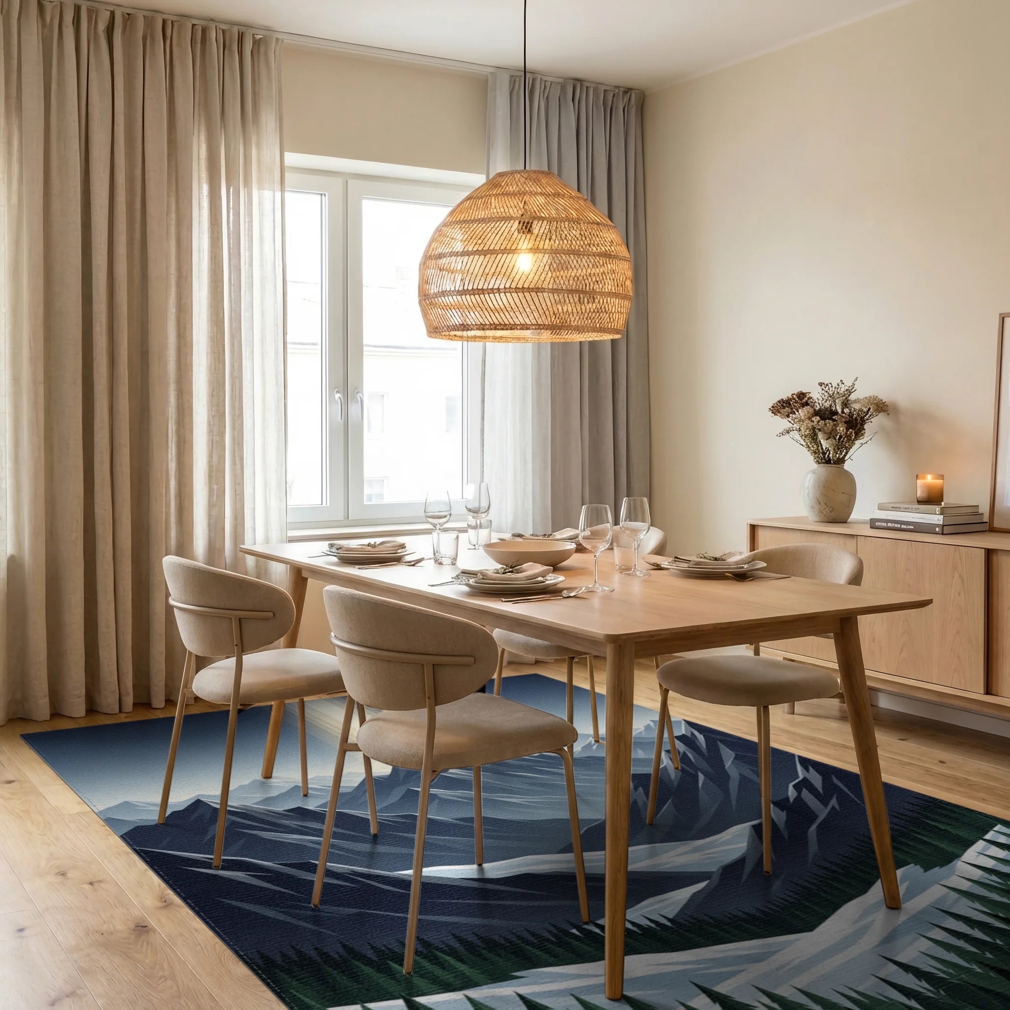 Gold White Indigo Rug - dining_room